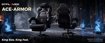GTPLAYER Gaming Chair with Footrest, Gamer Armchair Height-Adjustable, 200 kg Load Capacity, Adjustable Armrests, Lumbar and Head Pillows, Swivel Gaming Chair