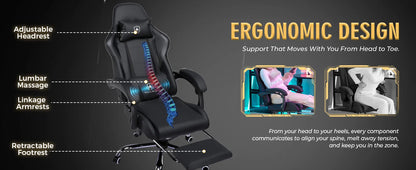 GTPLAYER Gaming chair Ergonomic Office Chair with Loin Support & Massage Function Height Adjustable Upholstered 150 kg