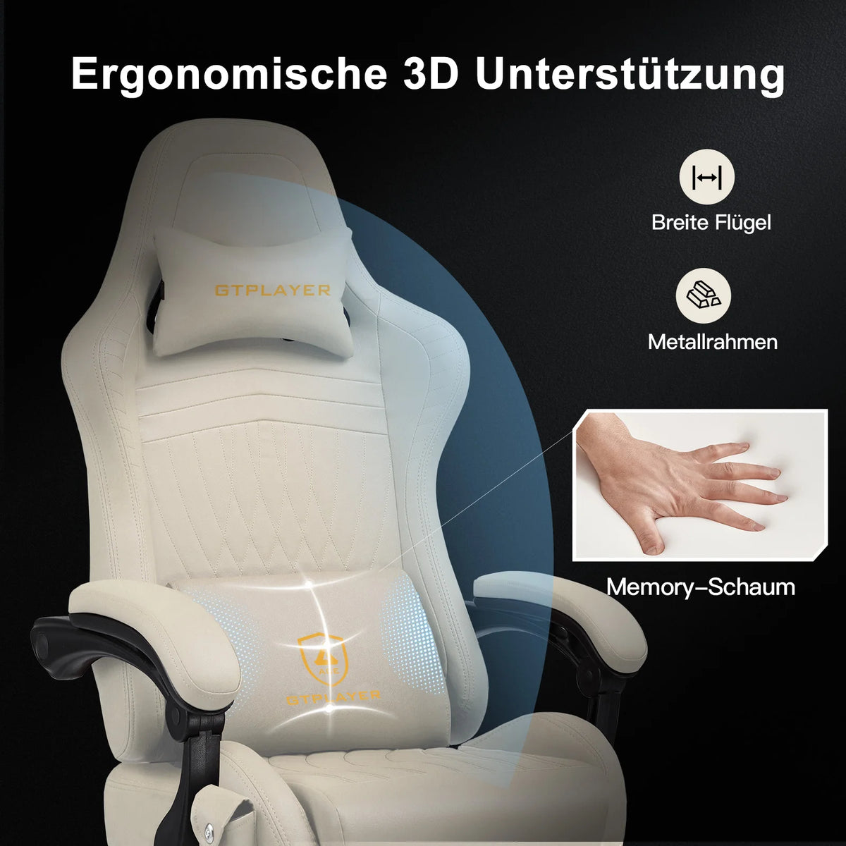 GTPLAYER Gaming chair Ergonomic Gaming armchair Desk chair PC Footrest loudspeaker Music Office chair up to 150kg