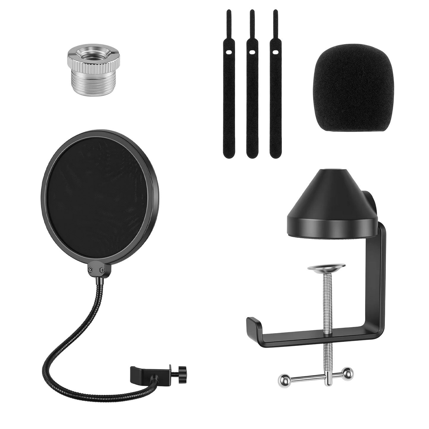 Heavy Duty Microphone Boom Arm Stand with Pop Filter, 2KG Load Capacity Adjustable Mic Scissor Arm with Cable Ties & 3/8" to 5/8" Adapter for Streaming Gaming Podcast