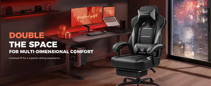 GTPLAYER Gaming chair with footrest, ergonomic office chair 180kg, heavy-duty gaming armchair with lumbar support and headrest, height-adjustable computer chair, padded, reclining 155°