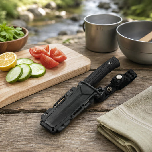 Portabel Friluftskniv med Skida – Rostfritt Stål, Halkfritt Handtag, Fiske & Camping