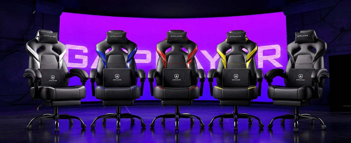GTPLAYER Gaming Chair with Footrest, Gamer Armchair Height-Adjustable, 200 kg Load Capacity, Adjustable Armrests, Lumbar and Head Pillows, Swivel Gaming Chair