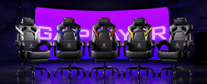 GTPLAYER Gaming Chair with Footrest, Gamer Armchair Height-Adjustable, 200 kg Load Capacity, Adjustable Armrests, Lumbar and Head Pillows, Swivel Gaming Chair