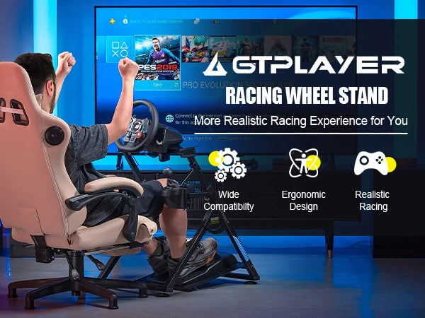 GTPLAYER Ratt-ställning för Sim Racing – Justerbar 20°/20cm Höjd, Kolstål, Logitech G29/G920/G923 Thrustmaster, EU-lager
