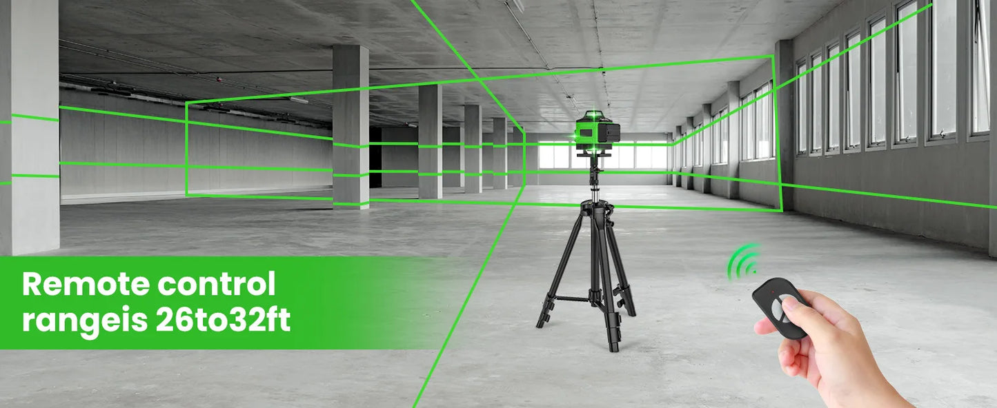 DWiusty 4D Lasernivå 16 Linjer – Grön Laser Självnivellering IP54 Stativ Tygväska Plastlåda 8/12/16 Linjer