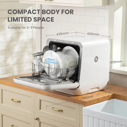 Midea Comfee Tabletop Dishwasher Without Installation, 5L Water Tank, 98 ° C Steam Sterilization, Compact Dishwasher with 6 Programs, 72H Ventilated Storage for 2-3 People