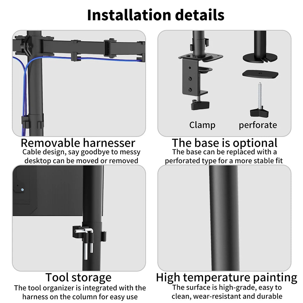 Ergonomisk Monitorarm för Skrivbord 13–27" – VESA 75x75/100x100 Justerbar Höjd Kabelhantering 8kg Stål EU-lager Polen
