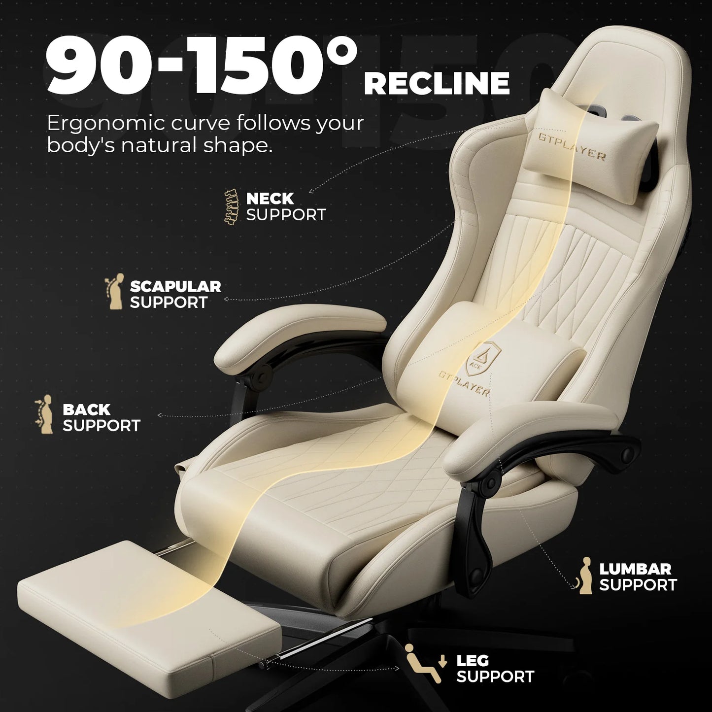 GTPLAYER Gaming chair Ergonomic Gaming armchair Desk chair PC Footrest loudspeaker Music Office chair up to 150kg