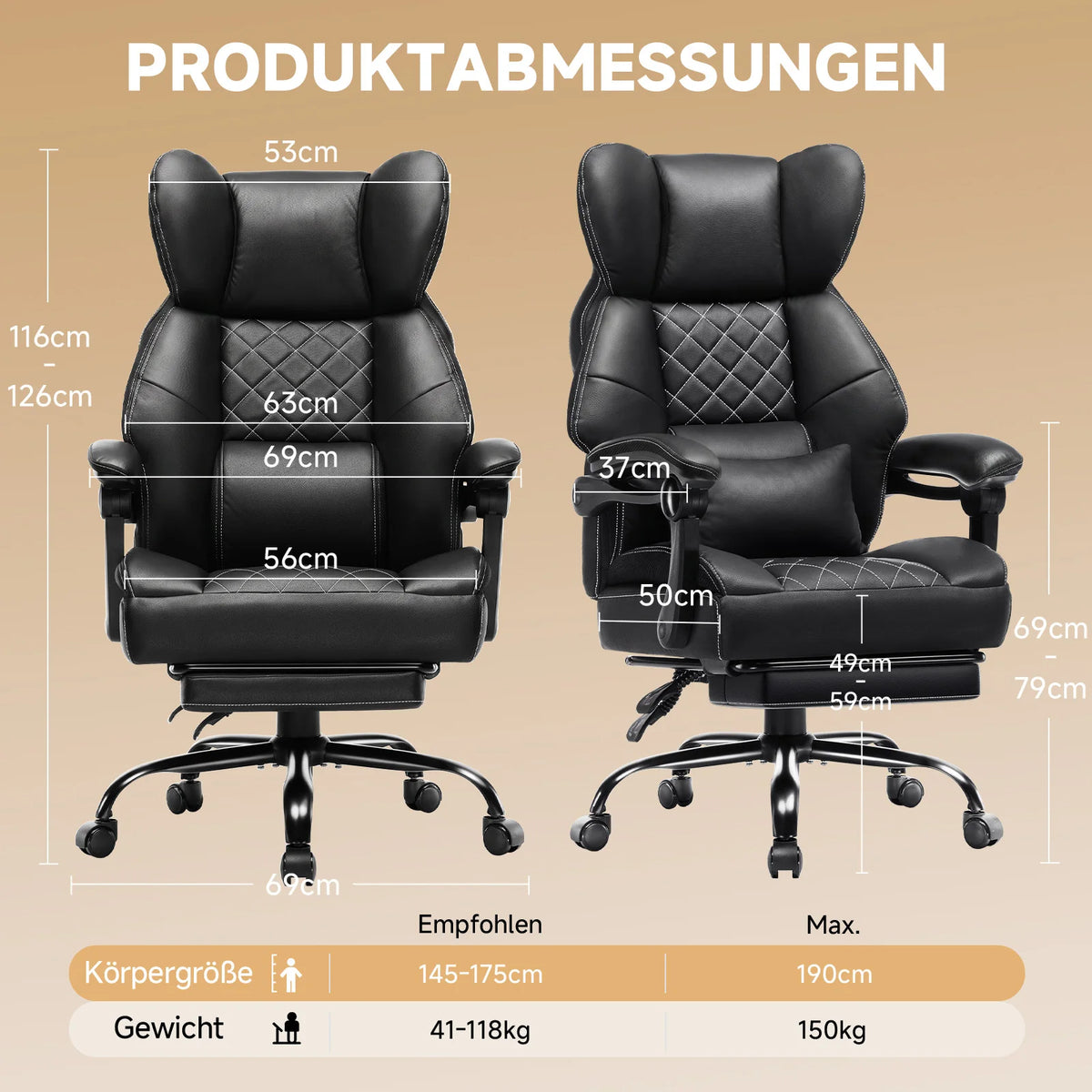 Gtplayer Gaming Chair, Ergonomic Office Chair with Footrest and Lumbar Support, High Back Executive Chair for Tall, Wide Computer Chair, Height Adjustable, Synchronous Armrest, Spring Core Seat