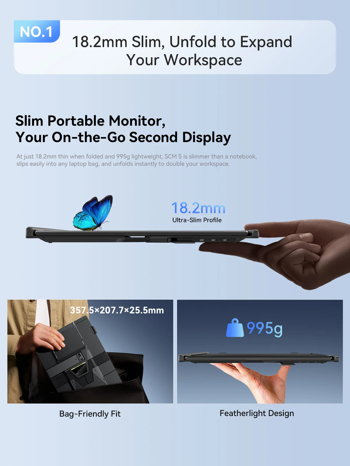Blackview  SCM 5 Laptop Screen Extension, 1.3 lbs Lightweight & 0.16 Inch Ultra Thin 14 Inch FHD 1080P IPS Portable Laptop Monitor Extension, Travel Dual Monitor for 13-17 Inch, Plug & Play for Windows/Mac