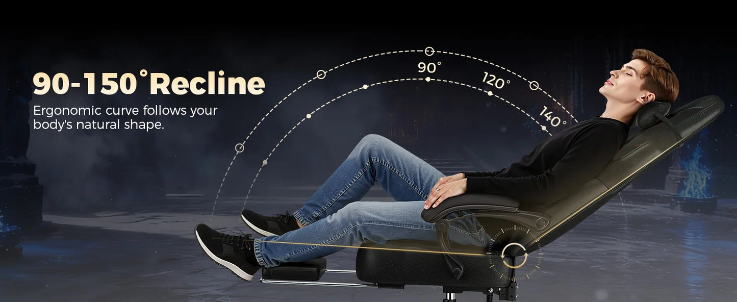 GTPLAYER Gaming Chair with Footrest, Gamer Armchair Height-Adjustable, 200 kg Load Capacity, Adjustable Armrests, Lumbar and Head Pillows, Swivel Gaming Chair