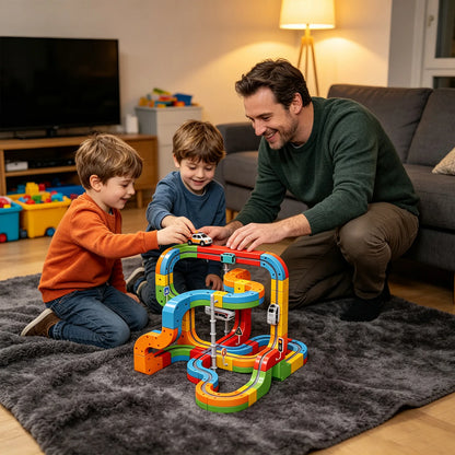 Magnetisk byggbana med USB-laddningsbart fordon – 51, 81 eller 123 delar