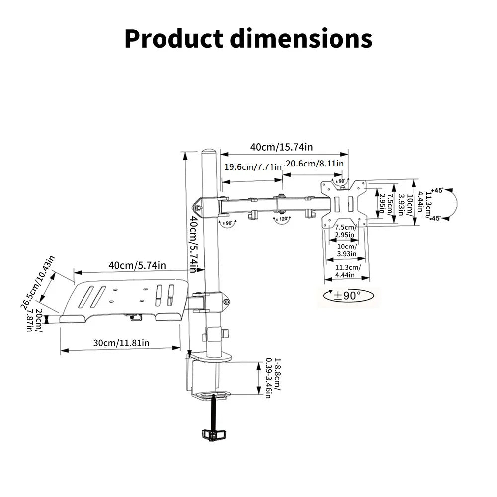 Ergonomisk Monitorarm för Skrivbord 13–27" – VESA 75x75/100x100 Justerbar Höjd Kabelhantering 8kg Stål EU-lager Polen