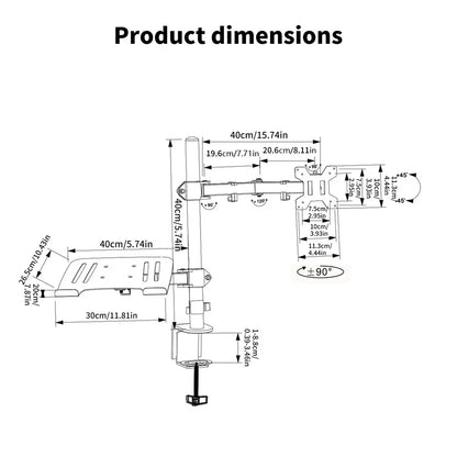 Ergonomisk Monitorarm för Skrivbord 13–27" – VESA 75x75/100x100 Justerbar Höjd Kabelhantering 8kg Stål EU-lager Polen