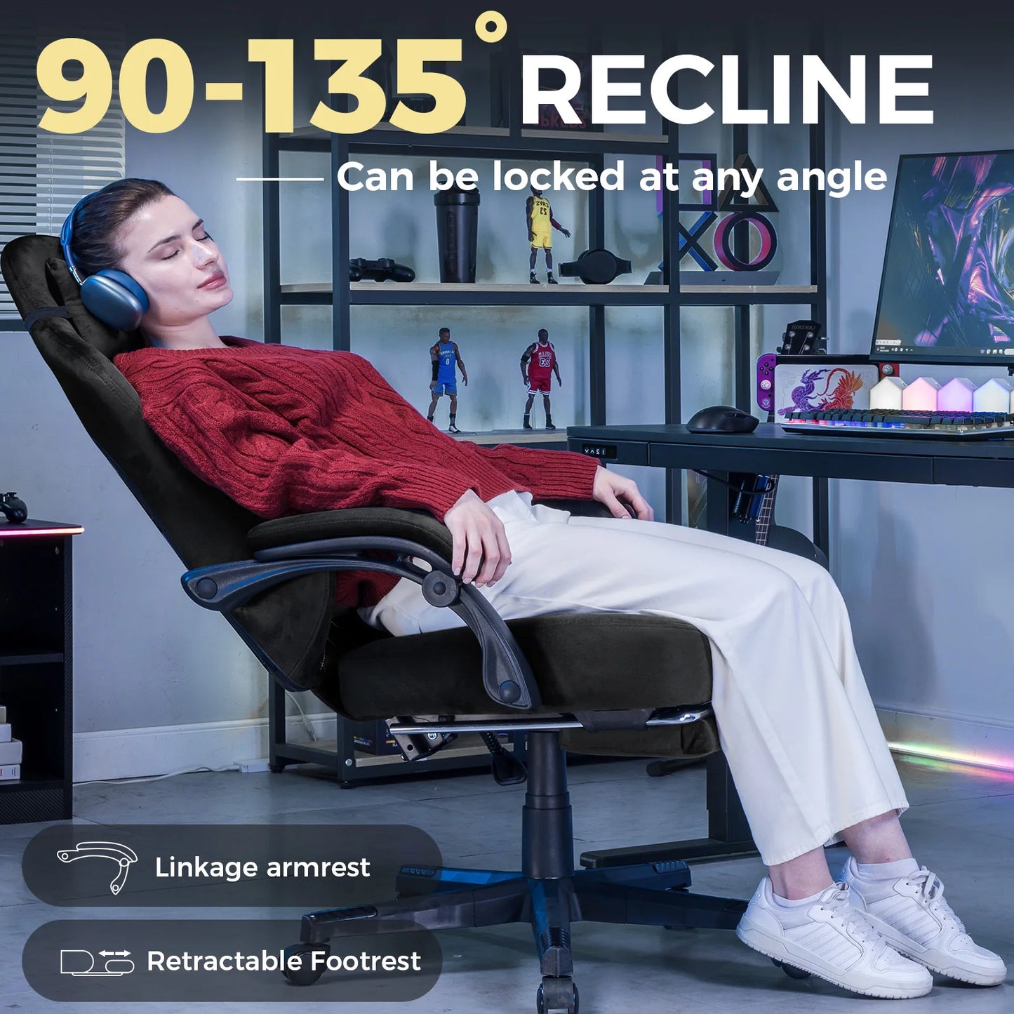 GTPLAYER Gaming chair fabric Gaming Chair Ergonomic office boot PC chair, Adjustable and Rotatable Desk Chair
