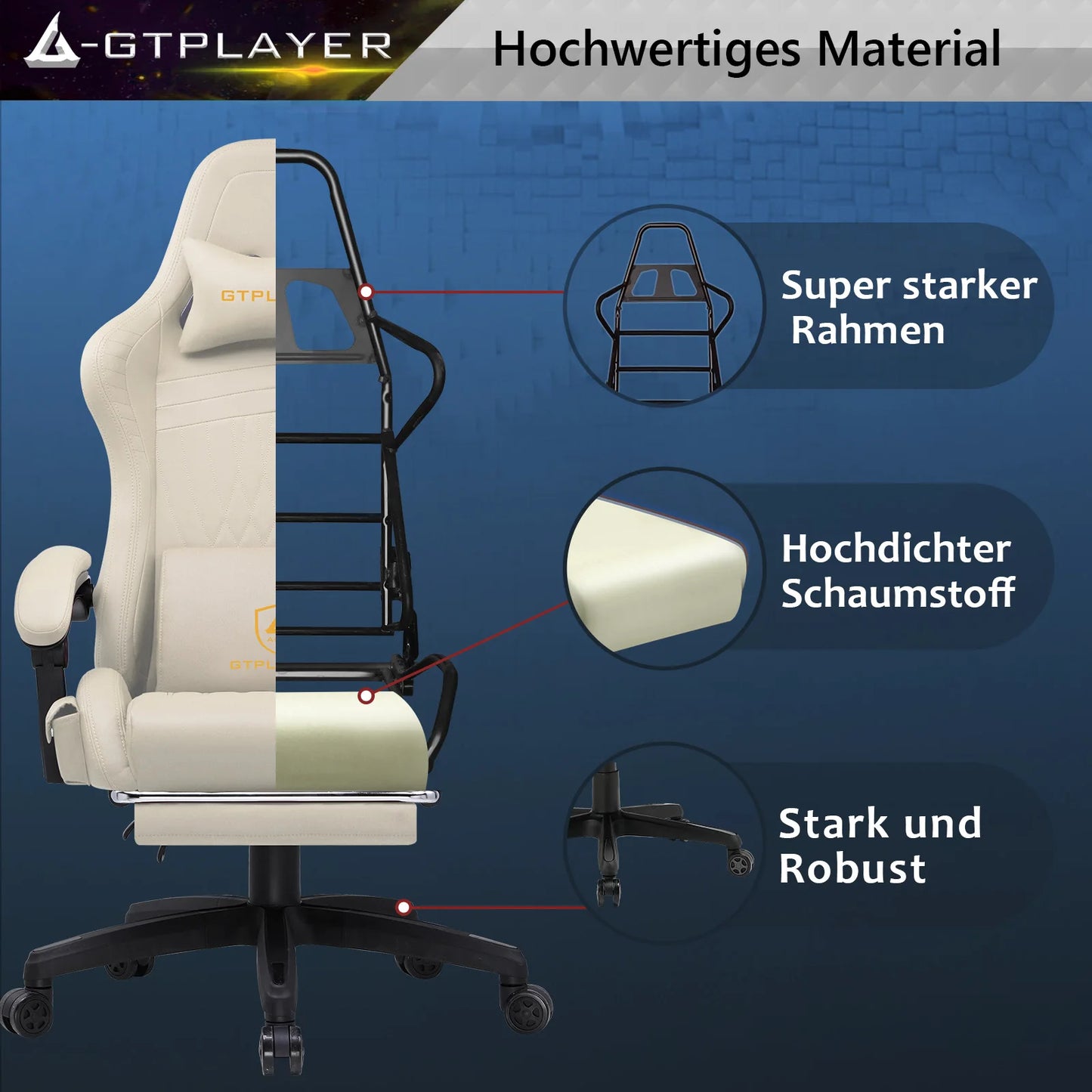 GTPLAYER Gaming chair Ergonomic Gaming armchair Desk chair PC Footrest loudspeaker Music Office chair up to 150kg