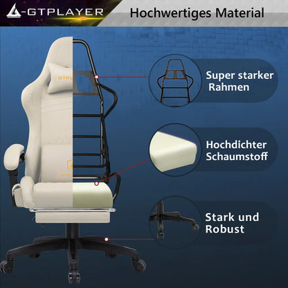 GTPLAYER Gaming chair Ergonomic Gaming armchair Desk chair PC Footrest loudspeaker Music Office chair up to 150kg