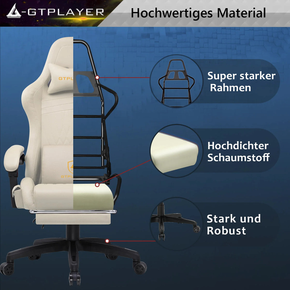 GTPLAYER Gaming chair Ergonomic Gaming armchair Desk chair PC Footrest loudspeaker Music Office chair up to 150kg