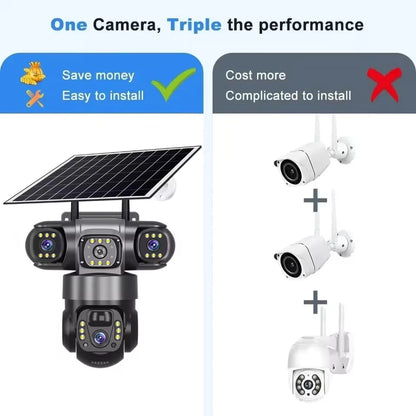 5MP 4G Solar Hunting Camera with High Definition Image Solar Panel Two-Way Audio Security CCTV Battery Camera IP66 Waterproof  + V380 Pro 12MP 10× Zoom Triple‑Lens 4G Solar‑Powered Outdoor Triple‑Screen CCTV Security C