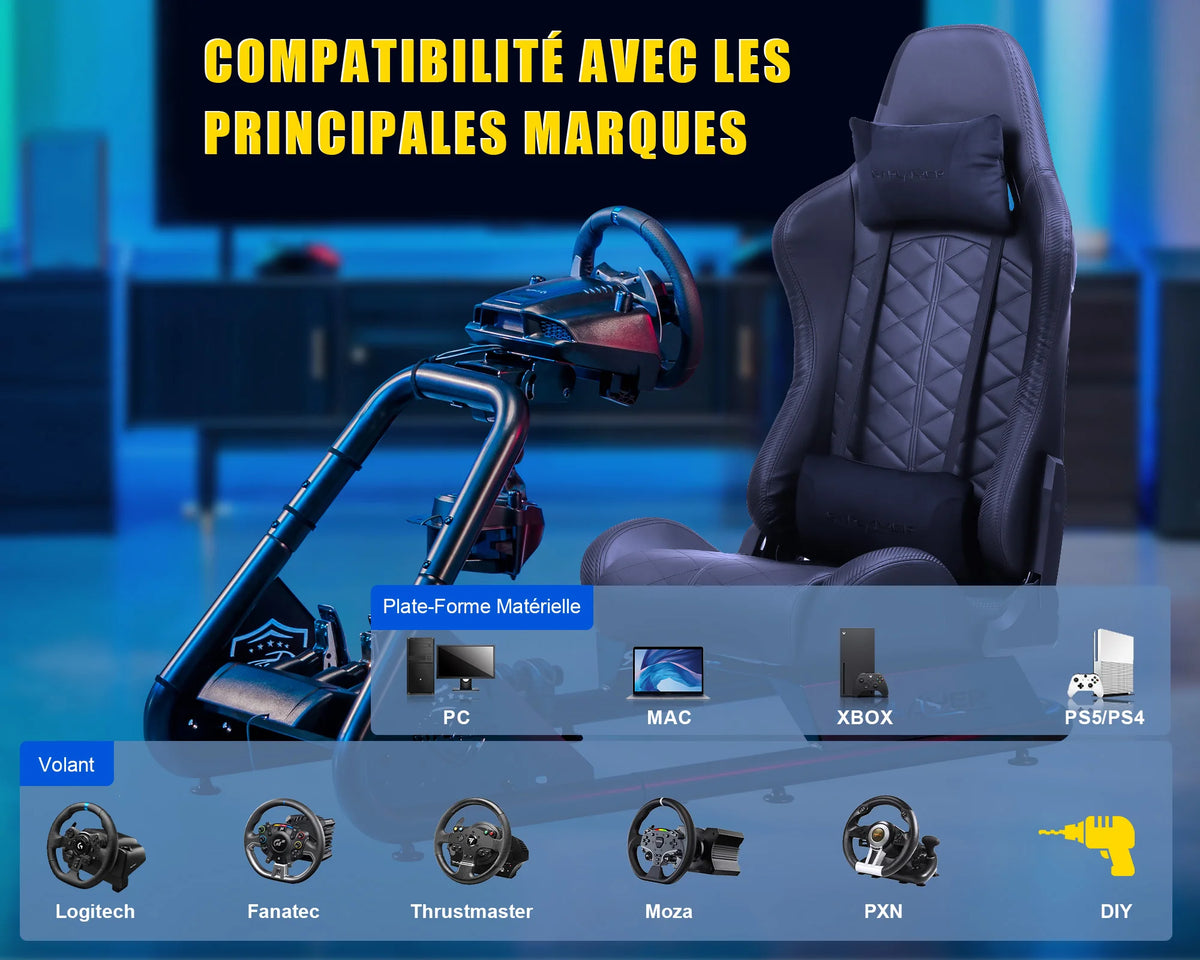 Gtplayer Simulator Cockpit Sim Racing Cockpit Racing Simulator Steering Wheel Stand with Speakers Steering Wheel and Pedal Stand