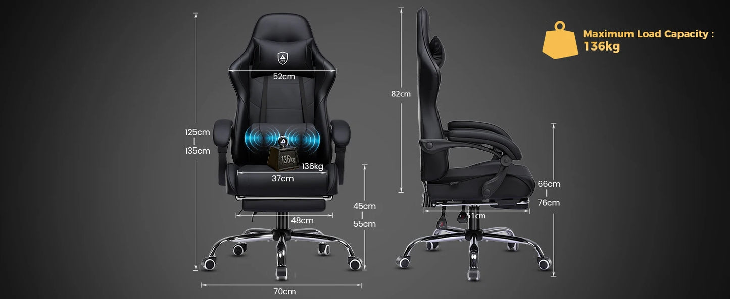 GTPLAYER Gaming chair Ergonomic Office Chair with Loin Support & Massage Function Height Adjustable Upholstered 150 kg