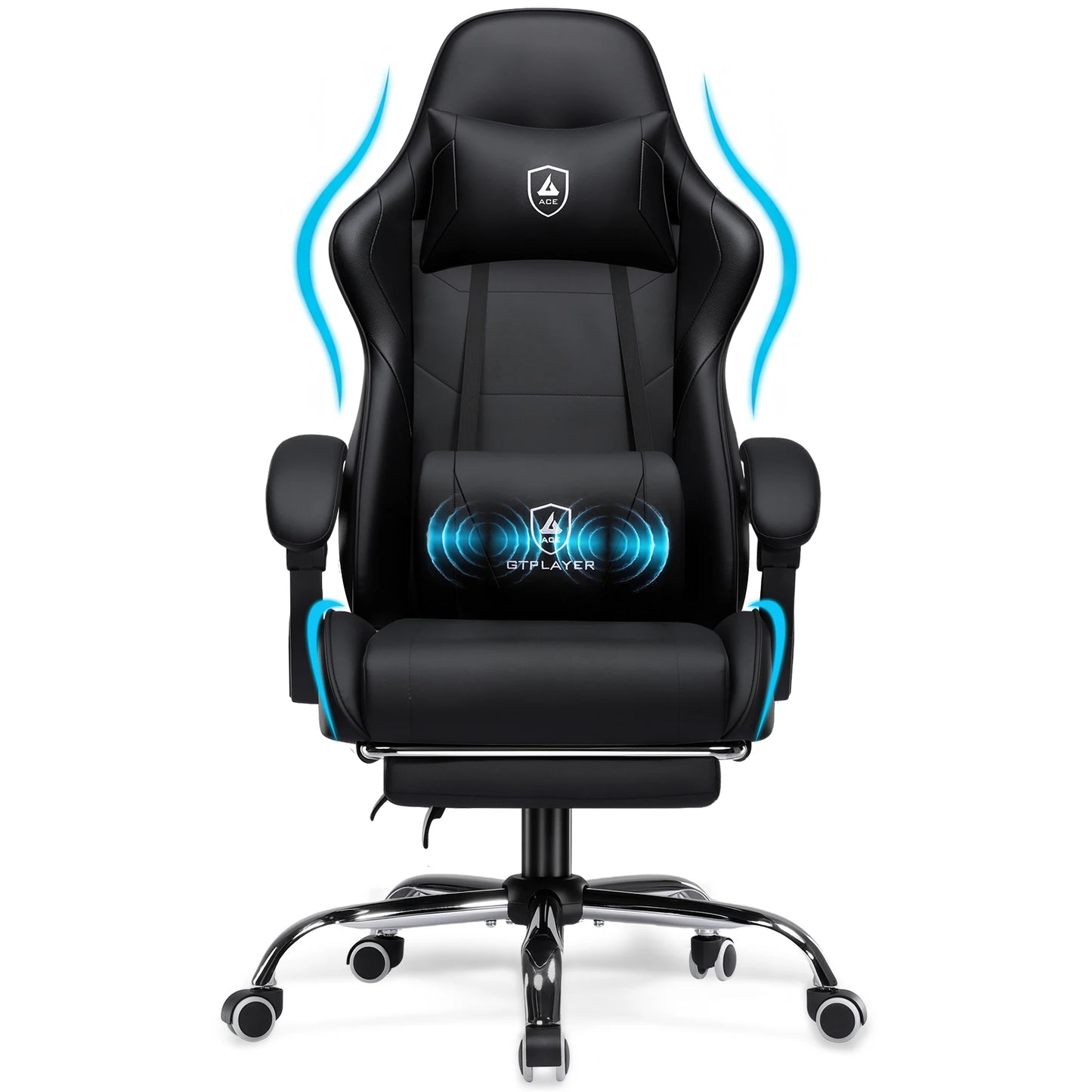 GTPLAYER Gaming chair Ergonomic Office Chair with Loin Support & Massage Function Height Adjustable Upholstered 150 kg