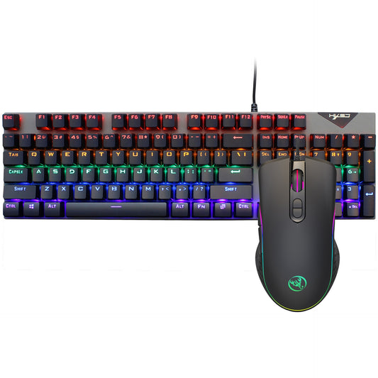 RGB Gaming-tangentbord med Mekanisk Känsla och Mus – 104 Tangenter, Kabelanslutet Set