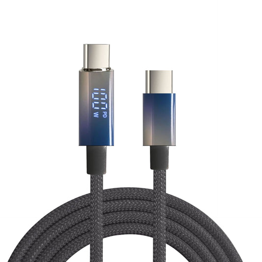 100W USB-C Snabbladdningskabel med Digital Effektvisning – Flätad, 1,2 m