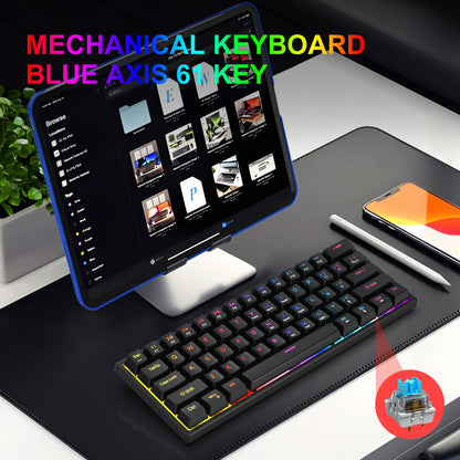 K61 Kompakt Mekaniskt Tangentbord – Blå Axlar, 61 Tangenter, RGB och Avtagbar Kabel