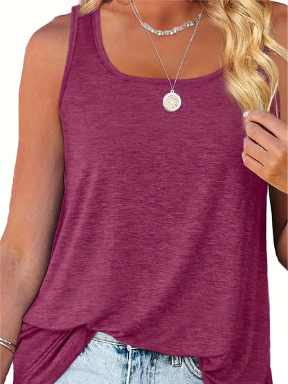 Plus size women's solid color polyester fiber with elastic summer U-neck dolphin hem simple with classic of American casual vest