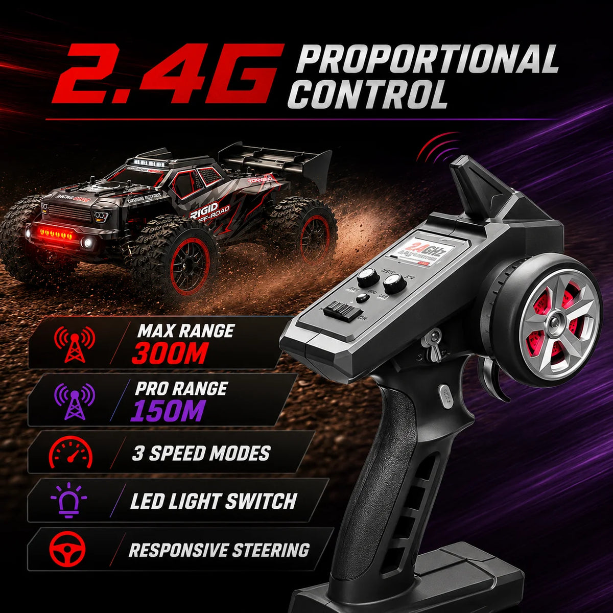 4Wd Brushless Rc Car 75Km/H Metal Differential Shaft Drive Independent Shock Absorbers Led Headlights 2.4g 300m Remote Control Off-Road Hobby Vehicle