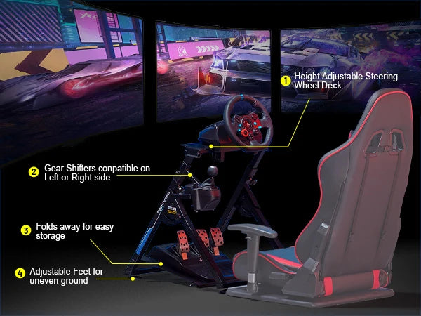 GTPLAYER Ratt-ställning för Sim Racing – Justerbar 20°/20cm Höjd, Kolstål, Logitech G29/G920/G923 Thrustmaster, EU-lager