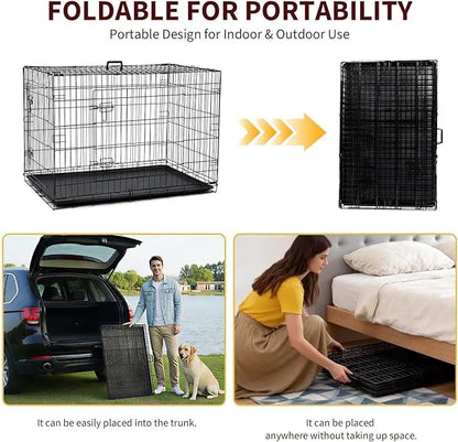 48 inch Double Door Dog Crate Foldable metal dog crate with double doors, adjustable divider, and removable tray for small dogs