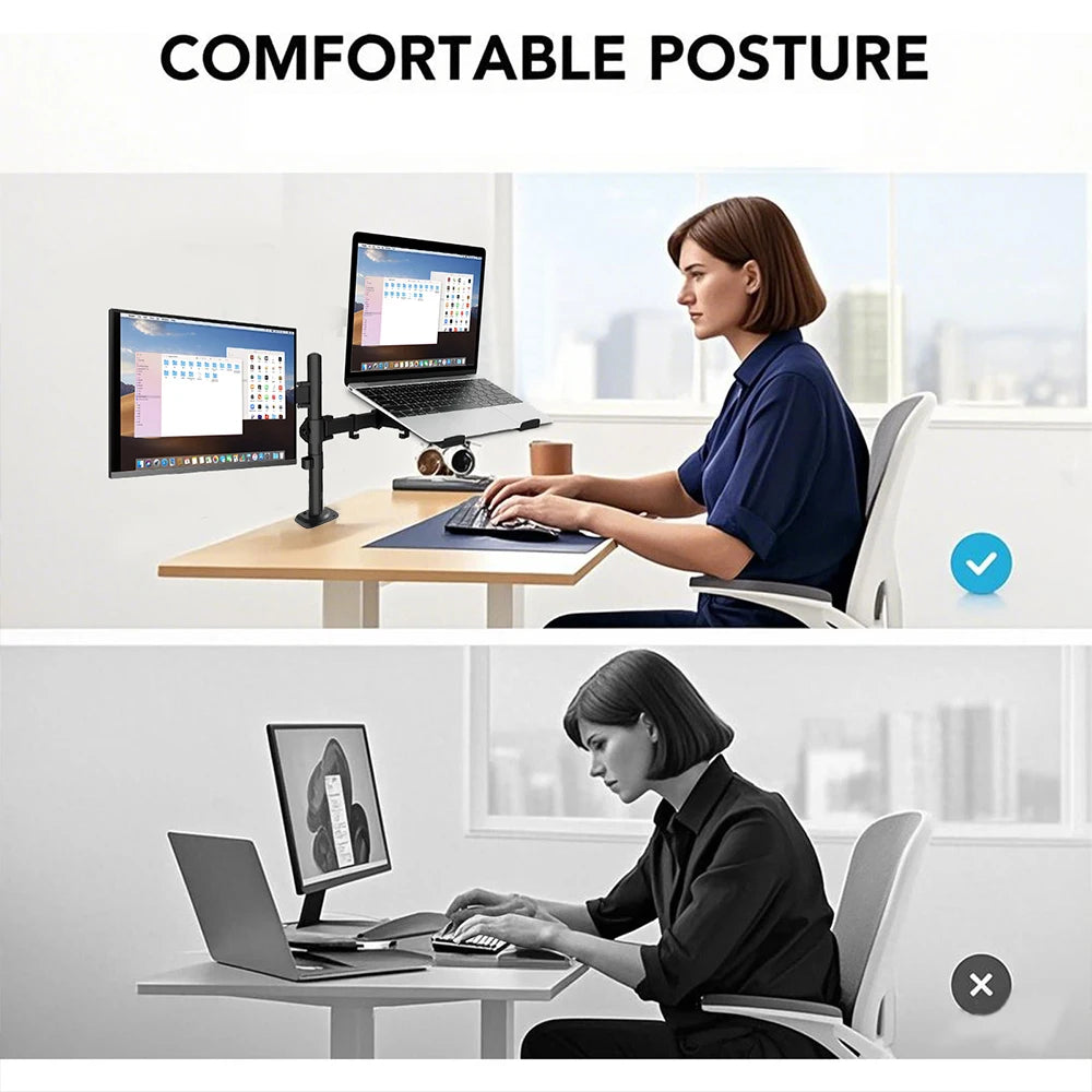 Ergonomisk Monitorarm för Skrivbord 13–27" – VESA 75x75/100x100 Justerbar Höjd Kabelhantering 8kg Stål EU-lager Polen