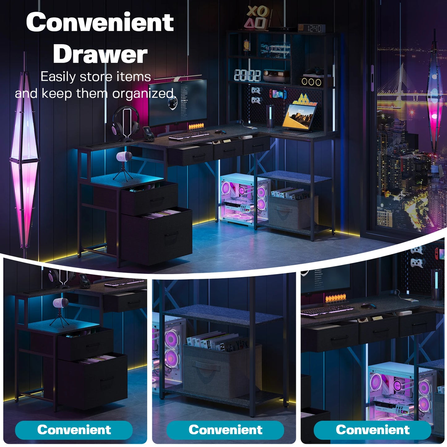 Compact Space‑Saving L‑Shaped Gaming Computer Desk, Sturdy Heavy‑Duty Home Office Work Table, Multifunctional Gaming Workstation for Bedroom, Apartment and Study Room