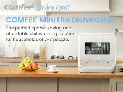 Midea Comfee Tabletop Dishwasher Without Installation, 5L Water Tank, 98 ° C Steam Sterilization, Compact Dishwasher with 6 Programs, 72H Ventilated Storage for 2-3 People