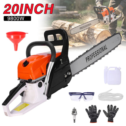9.8kW 20-Inch Electric Chainsaw Large Portable Wood Cutting Saw High-Power Tree Pruning Chainsaw for Home DIY Garden Forestry Woodworking Cutting Tool