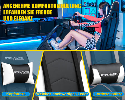 GTPLAYER Simulator Cockpit, Sim Racing Cockpit, racing simulator steering wheel stand with speakers, steering wheel and pedal shelf