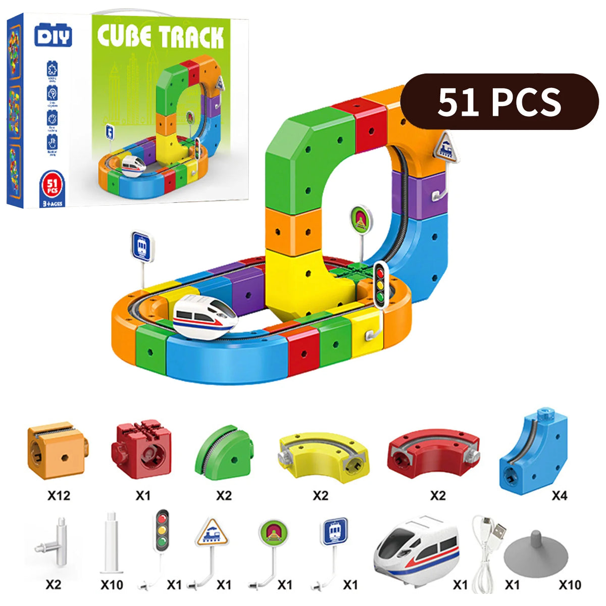 Magnetisk byggbana med USB-laddningsbart fordon – 51, 81 eller 123 delar