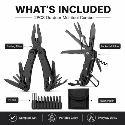2-Piece Multi Tool Set Portable Folding folds Knife screen driver open Outdoor Camping Survival Repair Tool with Carry Bag