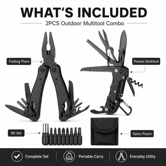 2-Piece Multi Tool Set Portable Folding folds Knife screen driver open Outdoor Camping Survival Repair Tool with Carry Bag