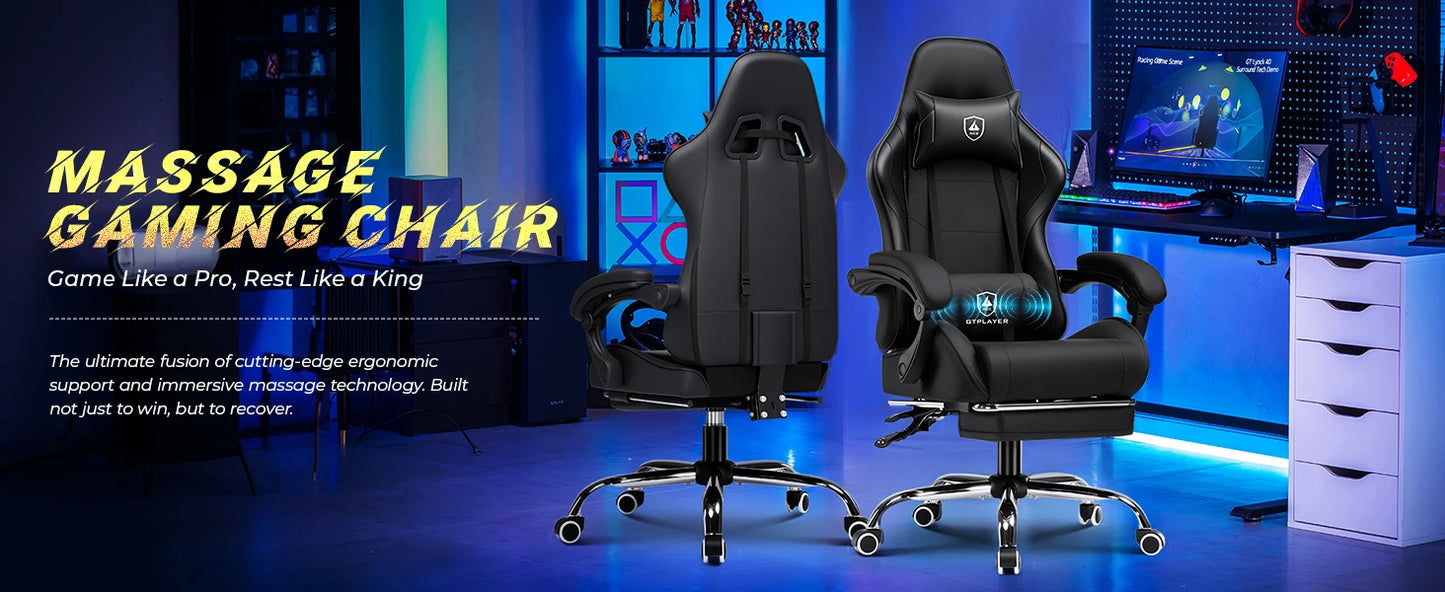 GTPLAYER Gaming chair Ergonomic Office Chair with Loin Support & Massage Function Height Adjustable Upholstered 150 kg