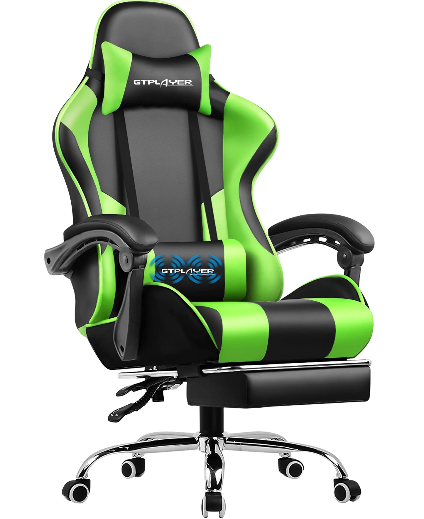 GTPLAYER Gaming chair with massage Lumin cushion & footrest, Ergonomic office chair with padded seat, swivel chair up to 150 kg