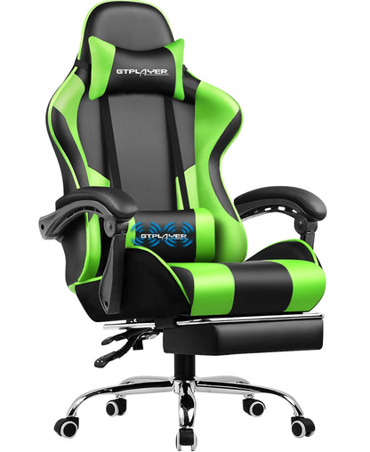 GTPLAYER Gaming chair with massage Lumin cushion & footrest, Ergonomic office chair with padded seat, swivel chair up to 150 kg