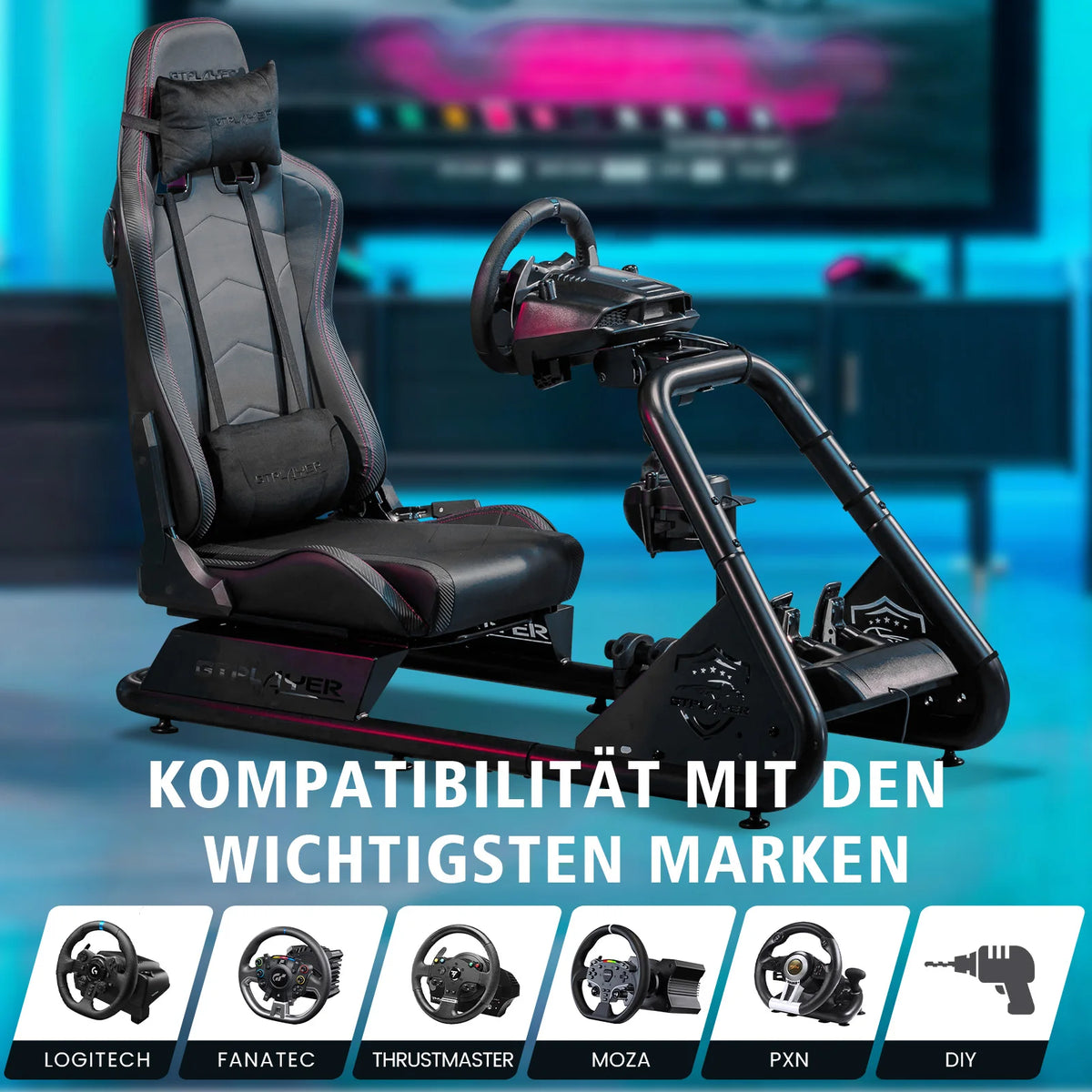 Luckracer Sim Racing Cockpit Simulator Cockpit Racing Simulator Steering Wheel Stand with Speakers Steering Wheel and Pedal Stand