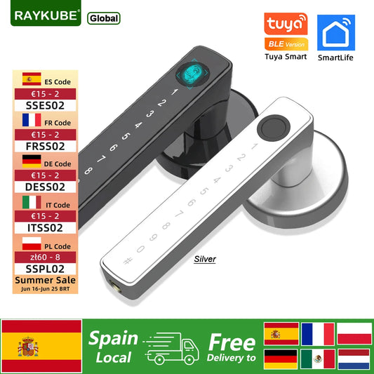 RAYKUBE M5 Tuya BLE Smart Fingeravtrycksdörrlås