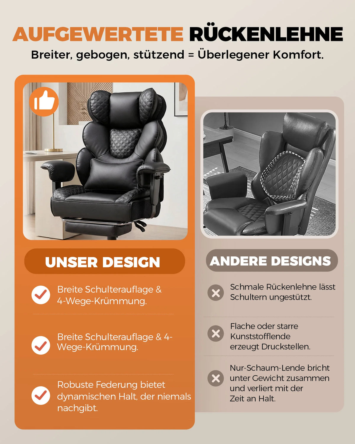 Comhoma Ergonomic Gaming Chair, Office Chair 400 Lb, with Adjustable Lumbar Support & Footrest, Hybrid Design,High Back Executive Chair