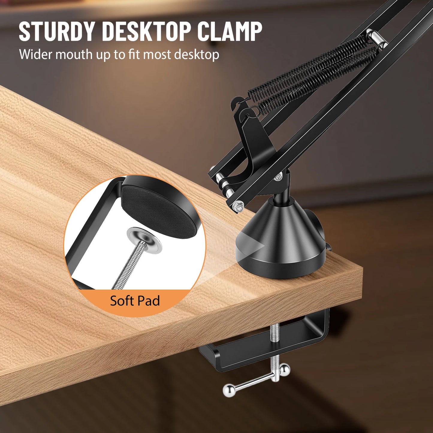 Heavy Duty Microphone Boom Arm Stand with Pop Filter, 2KG Load Capacity Adjustable Mic Scissor Arm with Cable Ties & 3/8" to 5/8" Adapter for Streaming Gaming Podcast
