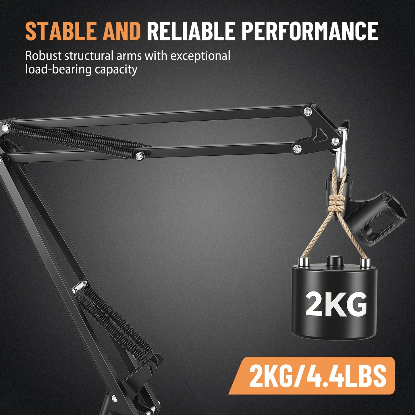Heavy Duty Microphone Boom Arm Stand with Pop Filter, 2KG Load Capacity Adjustable Mic Scissor Arm with Cable Ties & 3/8" to 5/8" Adapter for Streaming Gaming Podcast